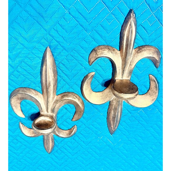 Fleur de Lis Candle Holder SetDistressed Gold French Country Decor